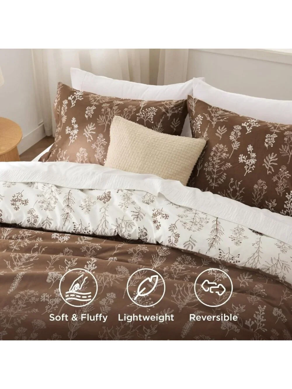 Reversible Floral Queen Comforter Set - Soft Lightweight Bedding & 2 Pillow